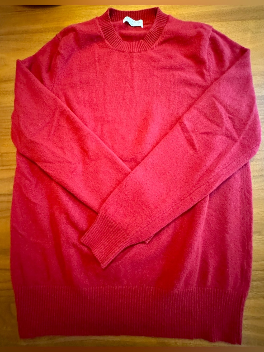 Lydia Vine Cranberry Red 100% Cashmere Crewneck Sweater, Size L